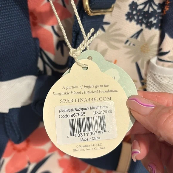 Spartina 449 Floral Backpack - Navy, Coral, Olive - Picture 5 of 10